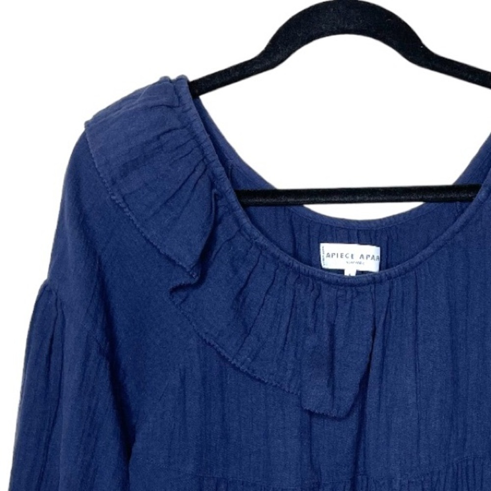 Apiece Apart Cela‎ Ruffled Crop Top Cotton Navy - Picture 5 of 11